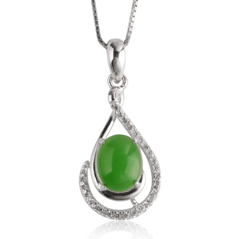 Natural Jade Pendant Nephrite Silver Zircon Pendant ZPT212