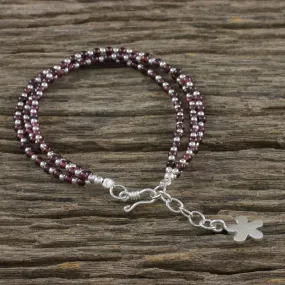 Natural Joy Karen Silver and Garnet Beaded Bracelet from Thailand