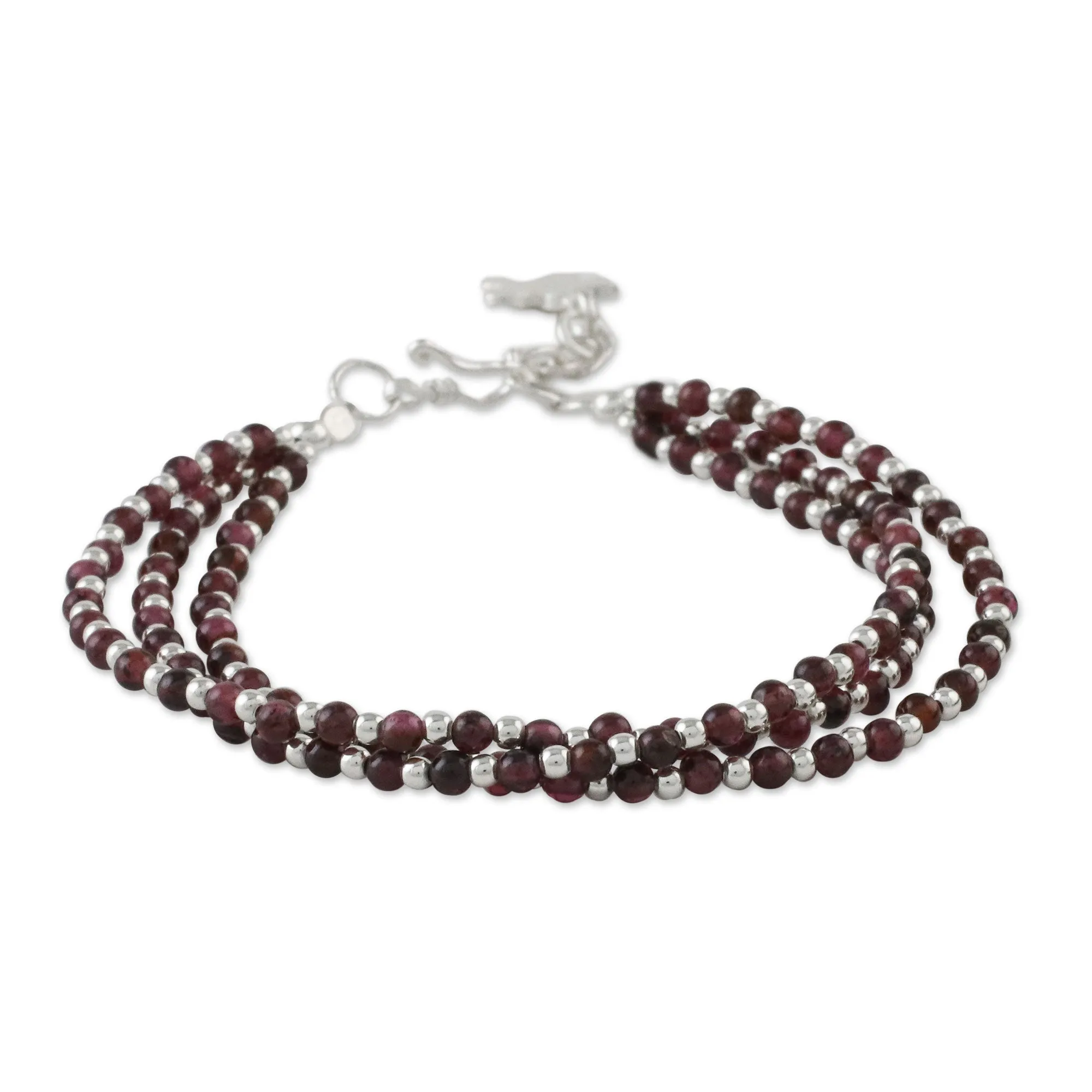 Natural Joy Karen Silver and Garnet Beaded Bracelet from Thailand