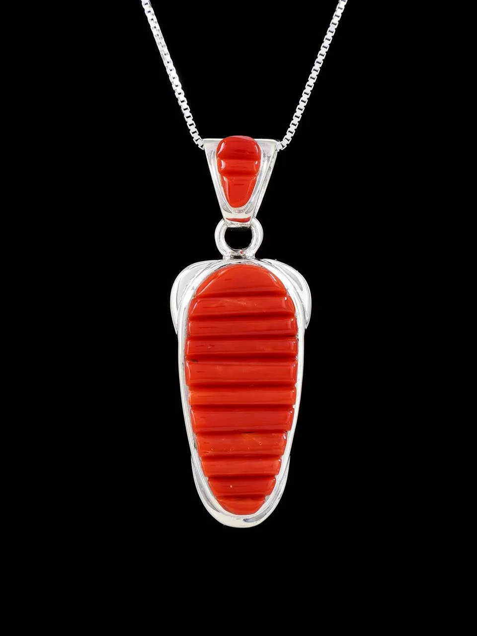 Navajo Cornrow Inlay Coral Sterling Silver Pendant