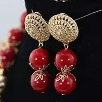 New Design Red Elegant embellished with Gold Balls Bridal Party Jewellery Set