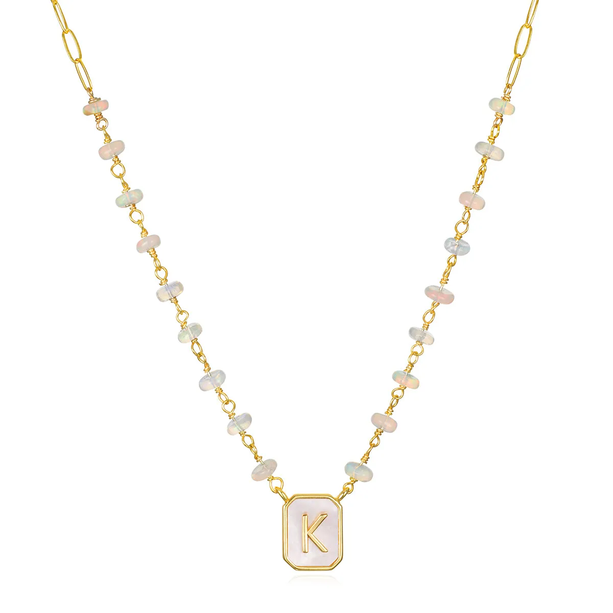 New! Ethiopian Opal Paperclip Initial Necklace