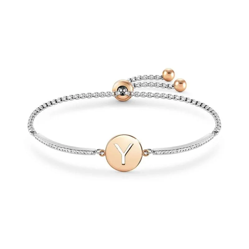 Nomination Milleluci Bracelet, Letter Y, Crystal Pave, Rose PVD, Stainless Steel