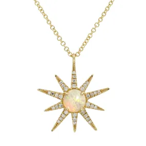 Opal Starburst Necklace With Diamonds in 14k Gold