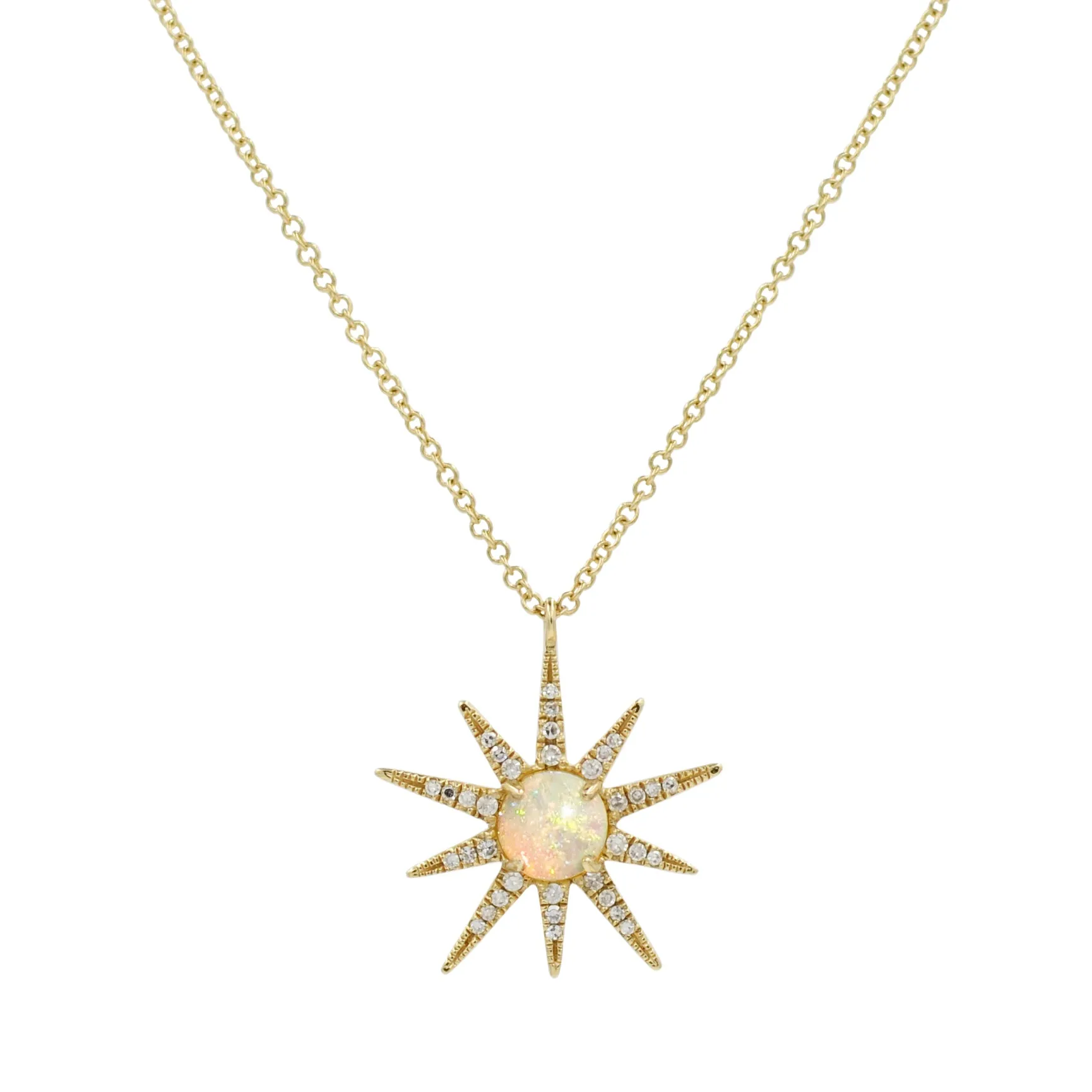 Opal Starburst Necklace With Diamonds in 14k Gold