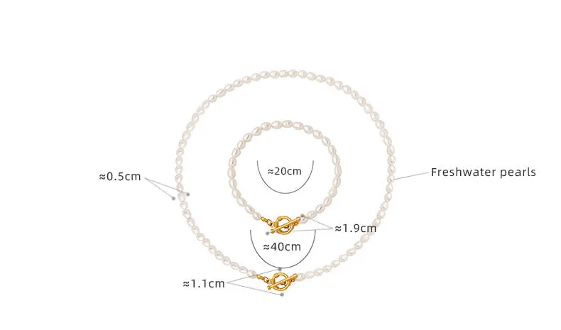 OT Clasp Freshwater Pearl Necklace and Bracelet Set