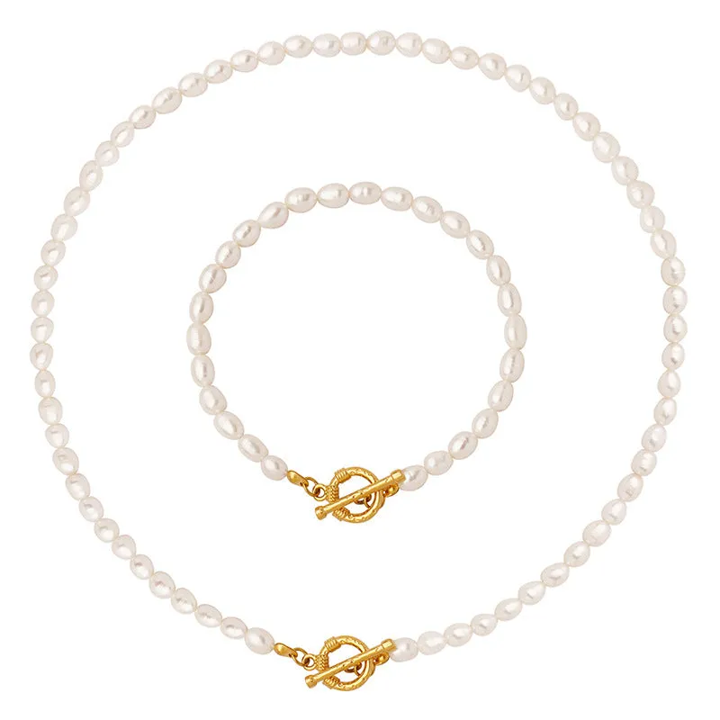 OT Clasp Freshwater Pearl Necklace and Bracelet Set