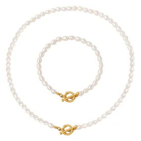 OT Clasp Freshwater Pearl Necklace and Bracelet Set