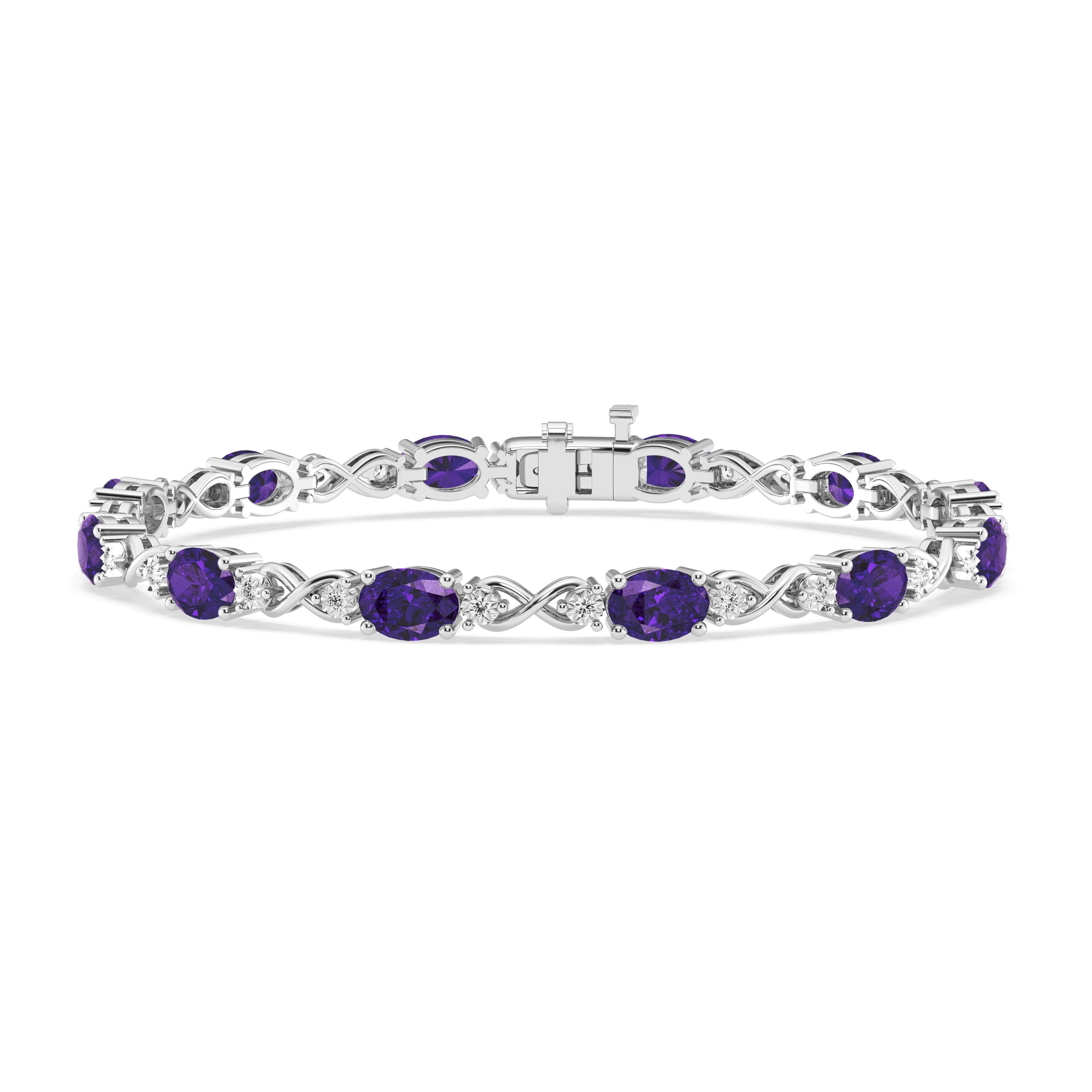 Oval Amethyst Infinity Bracelet with 1/5ct of Diamonds in Sterling Silver