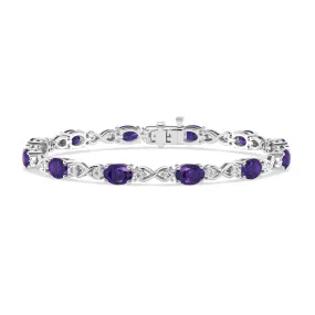 Oval Amethyst Infinity Bracelet with 1/5ct of Diamonds in Sterling Silver