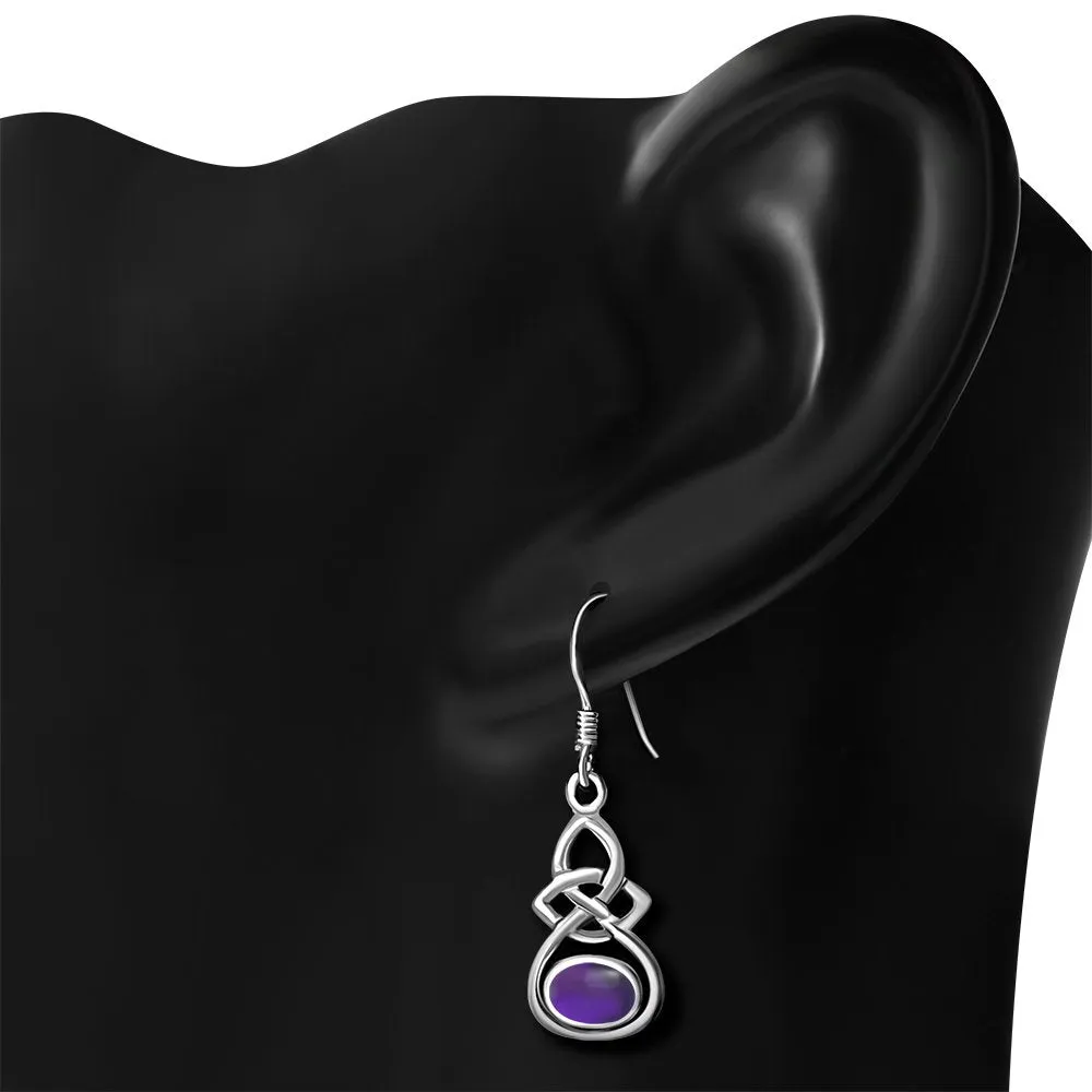 Oval Amethyst Stone Celtic Knot Silver Earrings