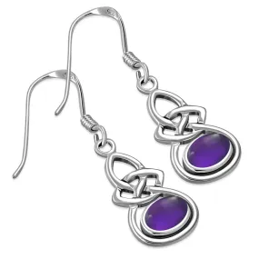 Oval Amethyst Stone Celtic Knot Silver Earrings