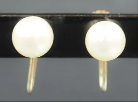 Pearl 9ct Yellow Gold Screw Back Drop Earrings