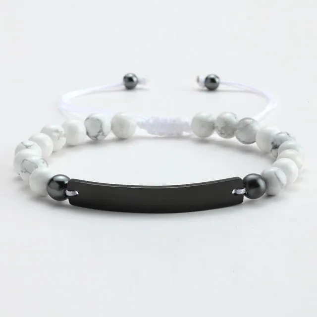 Personalized Engraved Bar Beaded Adjustable Bracelet