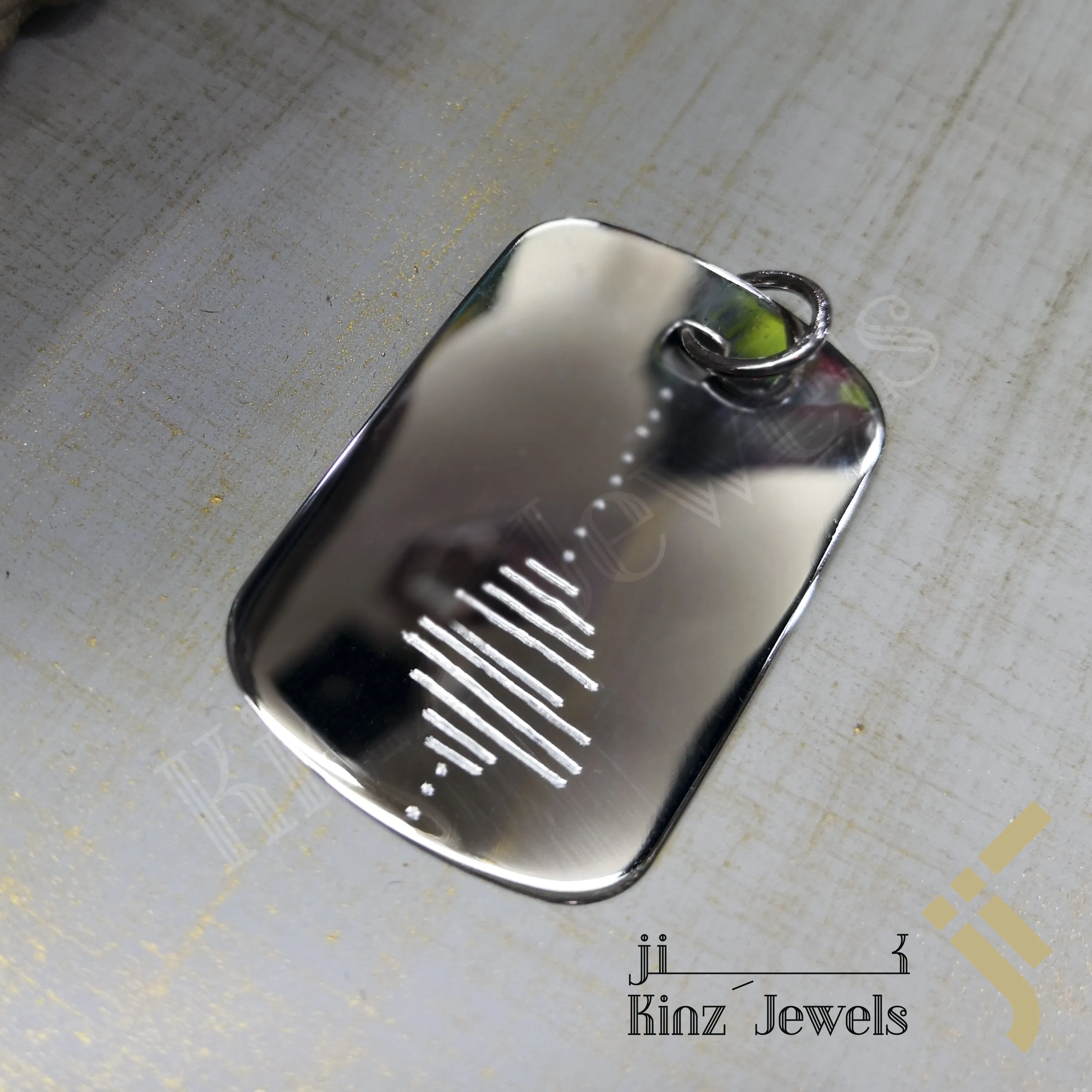 Personalized Silver Tag Pendant Rhodium Vermeil Wave