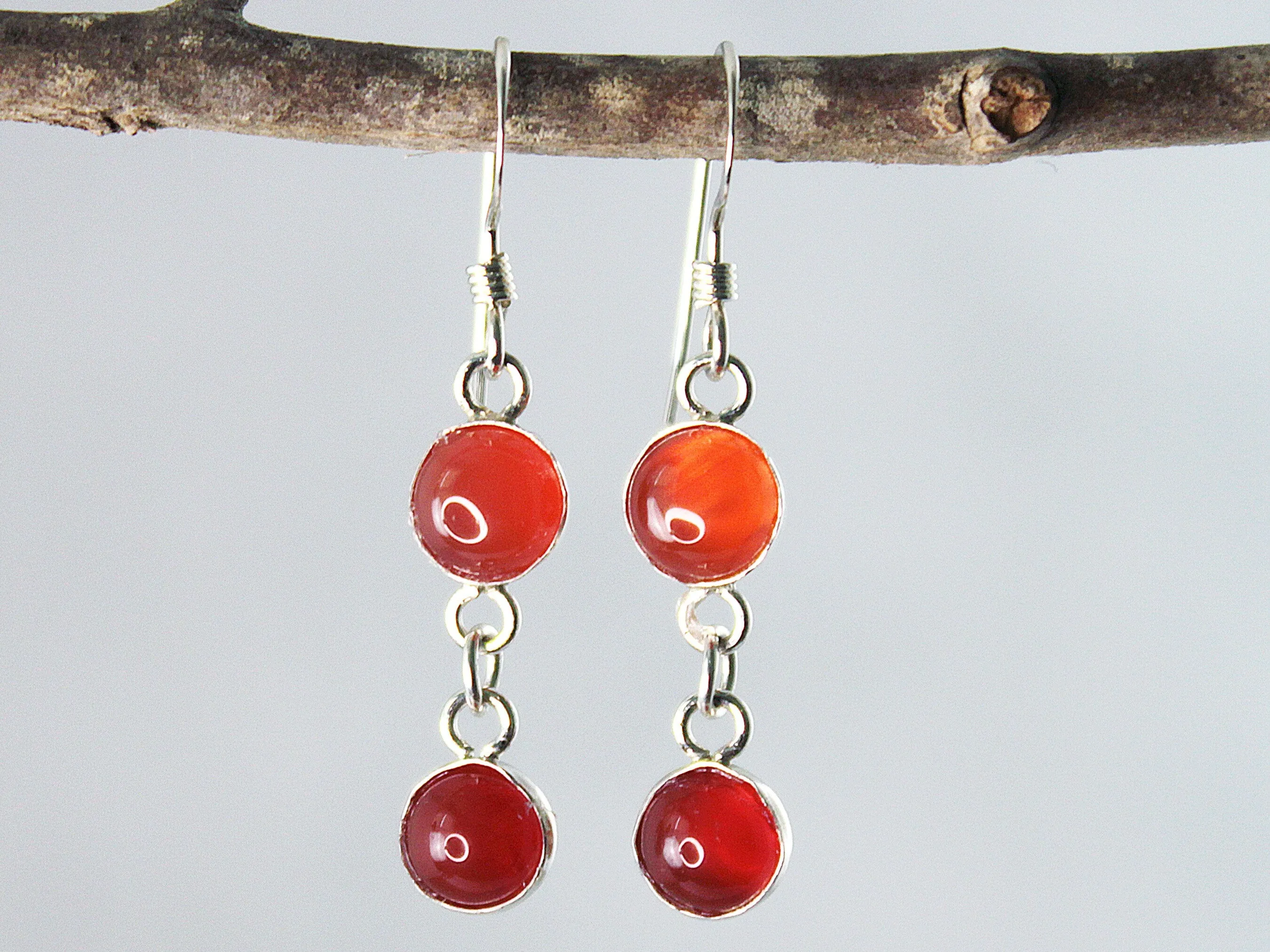 Petite Sterling Silver Two-Stone Carnelian Earrings - Spiritual Success