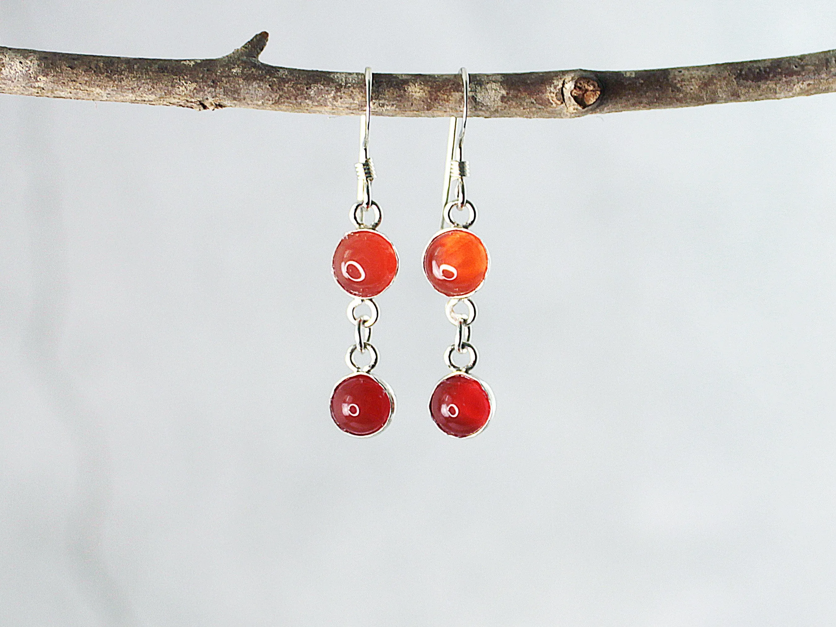 Petite Sterling Silver Two-Stone Carnelian Earrings - Spiritual Success