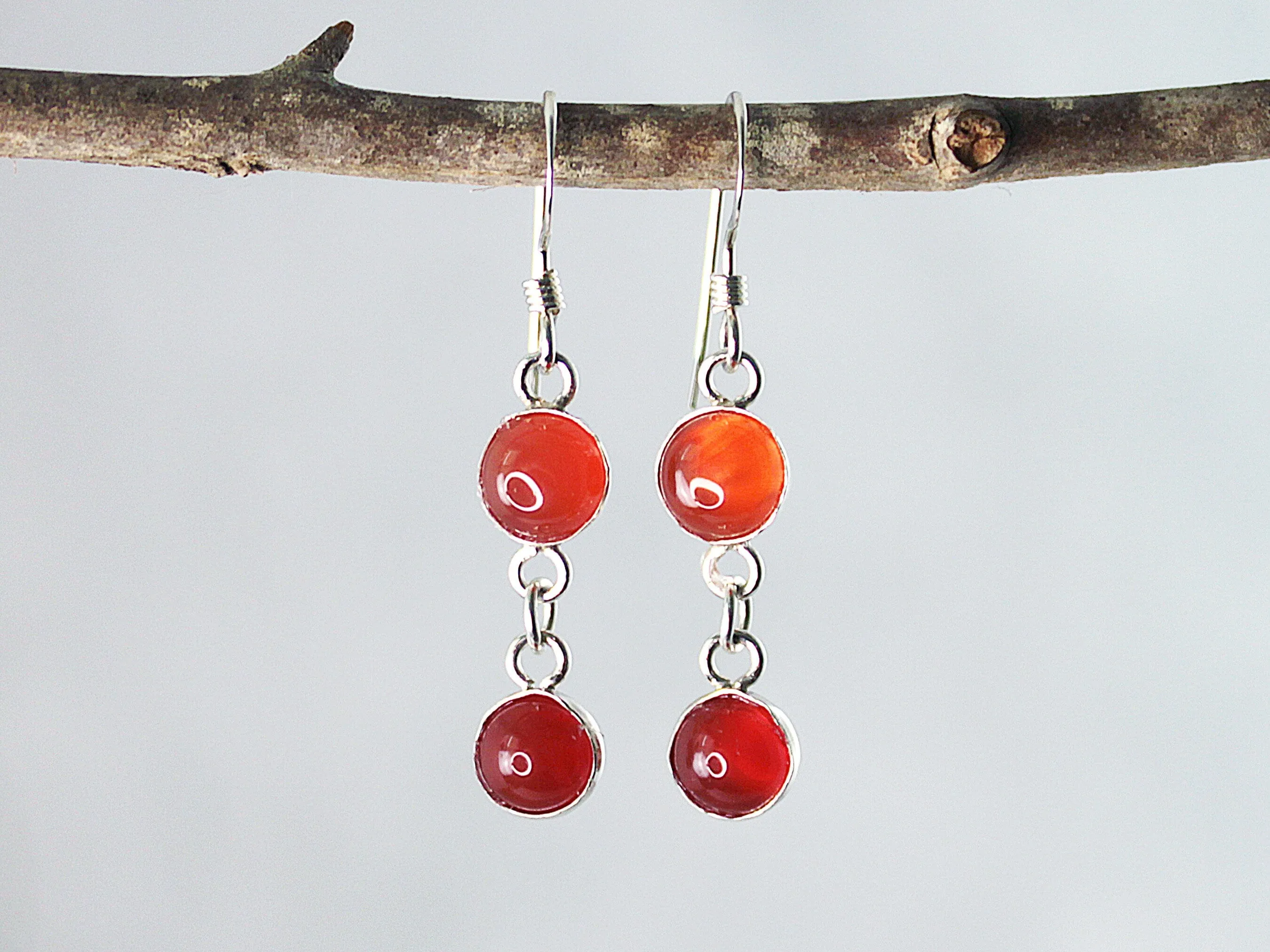 Petite Sterling Silver Two-Stone Carnelian Earrings - Spiritual Success