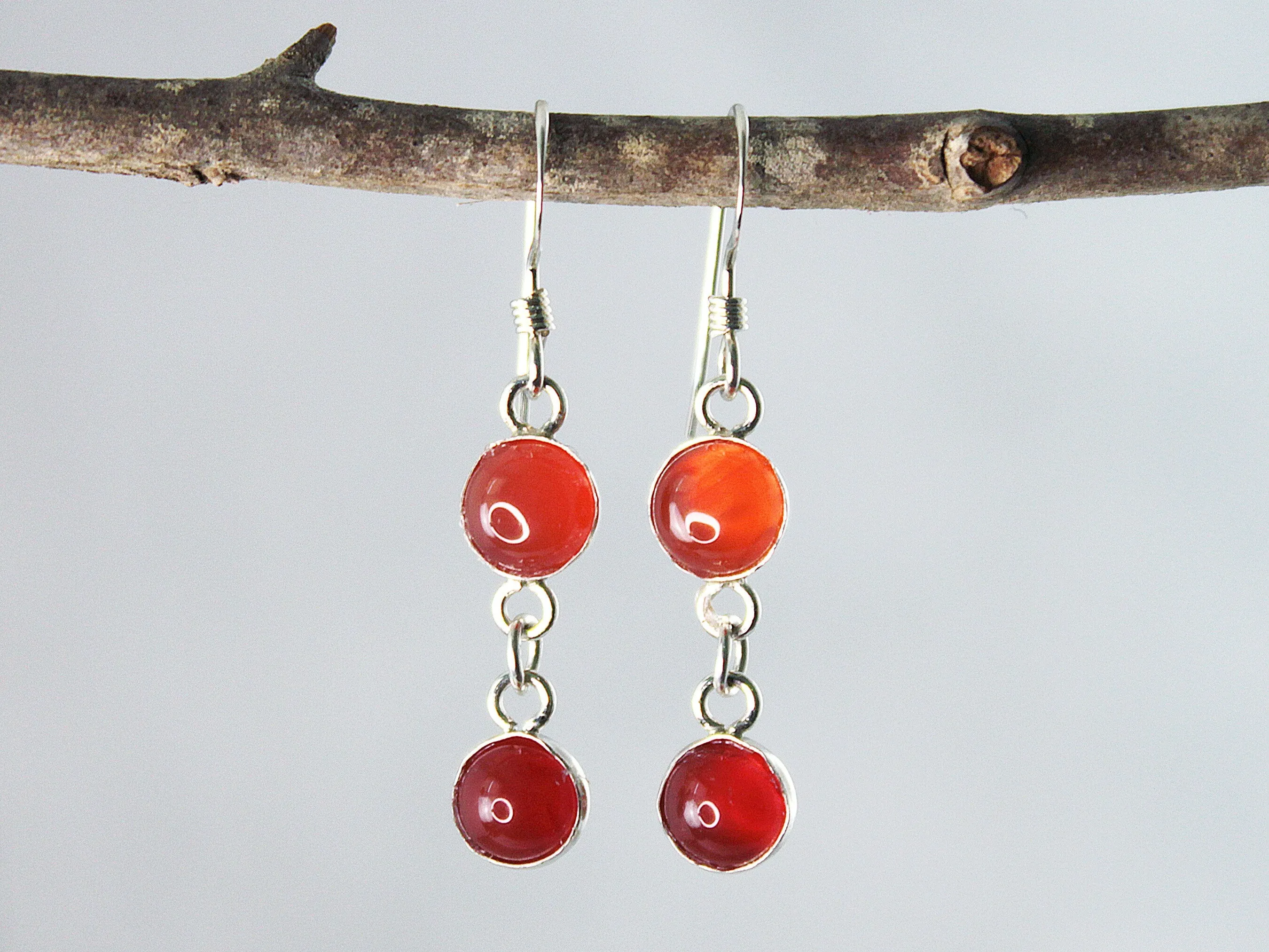 Petite Sterling Silver Two-Stone Carnelian Earrings - Spiritual Success