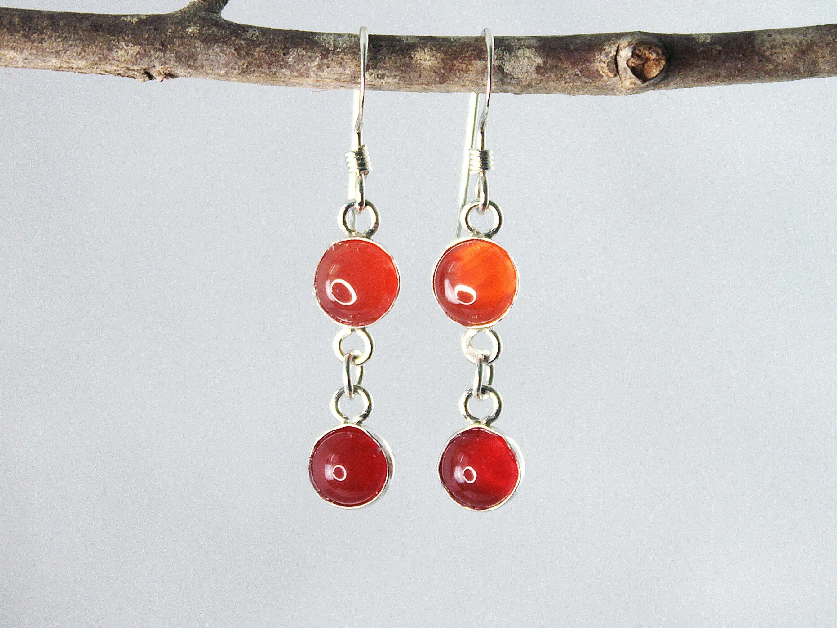 Petite Sterling Silver Two-Stone Carnelian Earrings - Spiritual Success