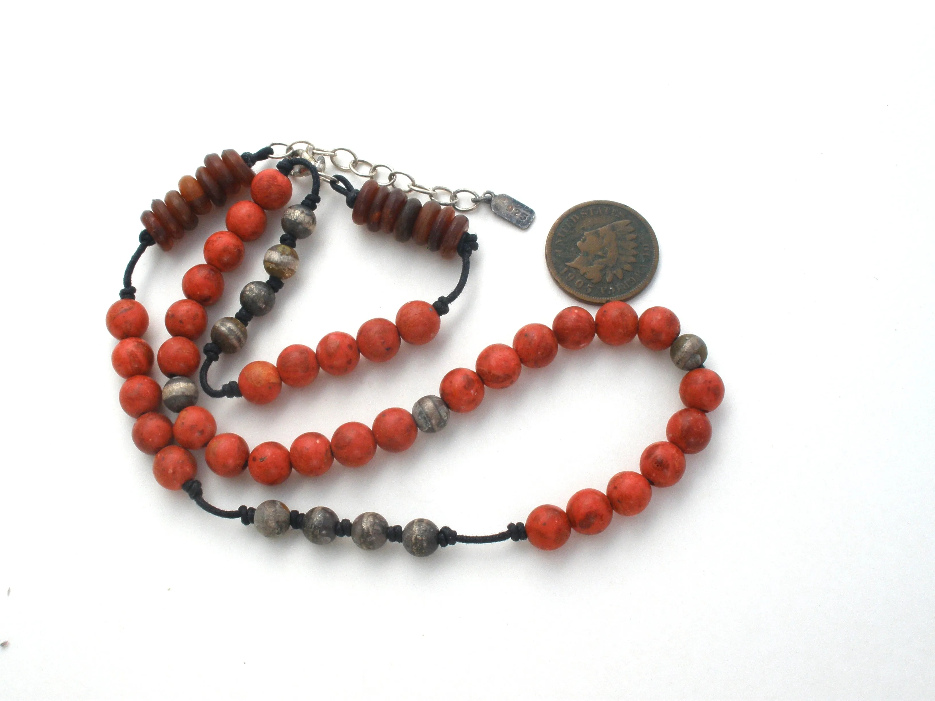 Peyote Bird Coral & Carnelian Necklace 925