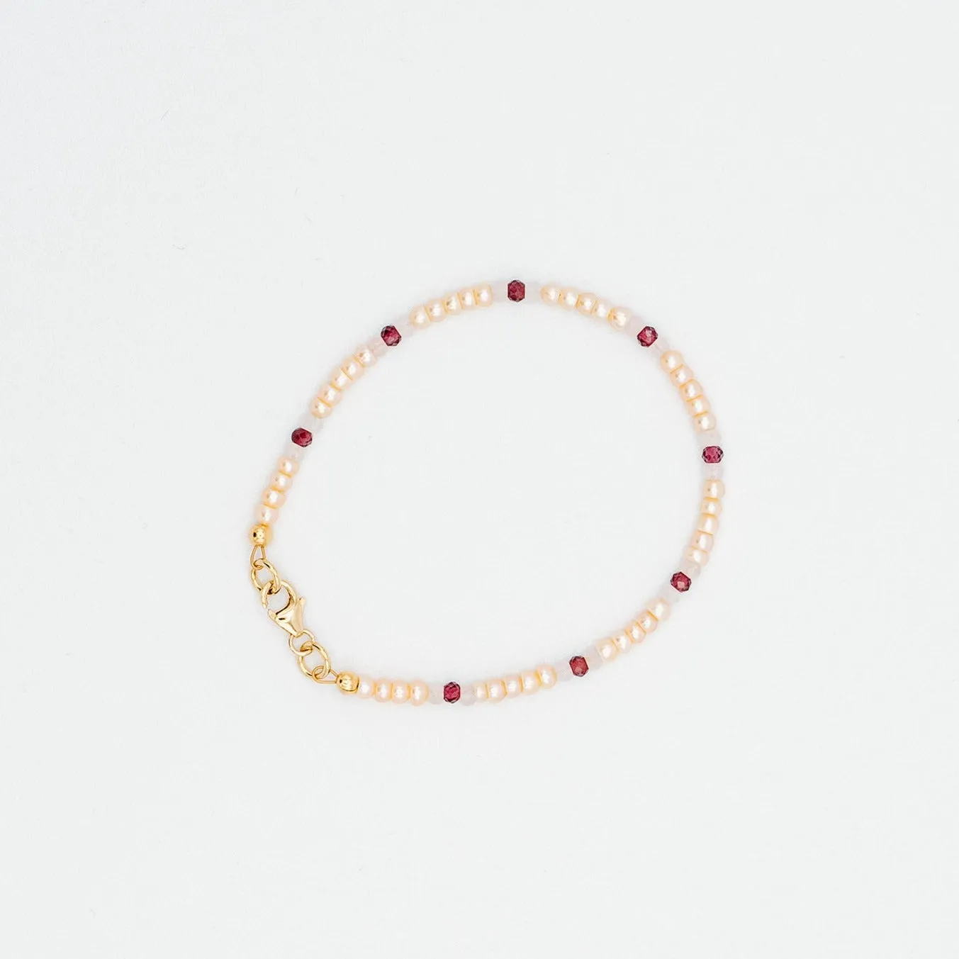 Pink Seed Pearl Bracelet with Garnet and Rose Quartz