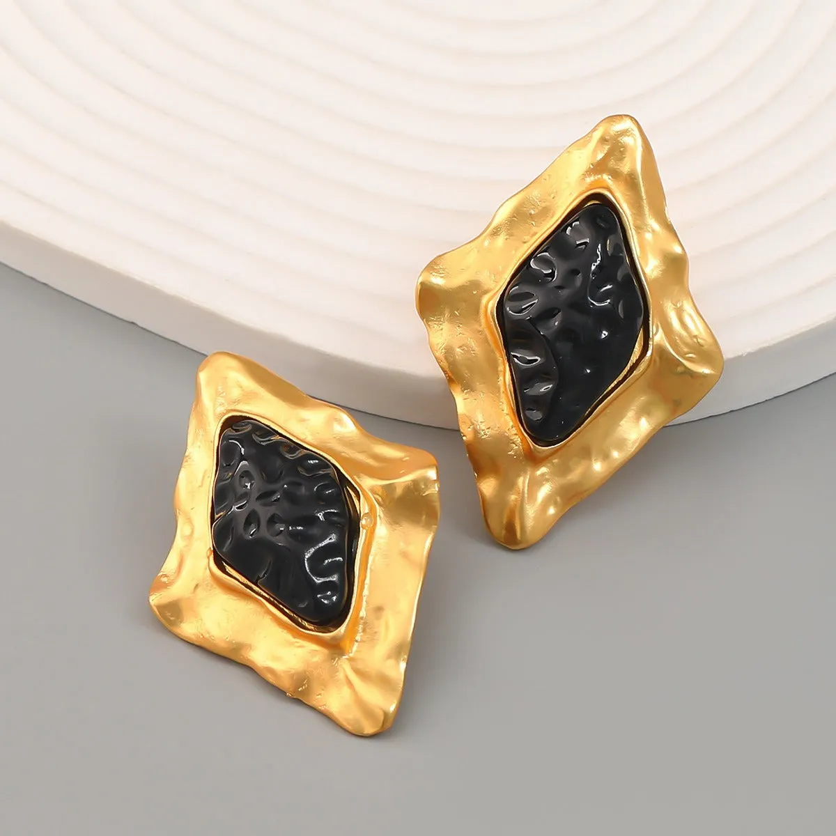 Pre Order:  Diamond Shaped Black Core Earrings