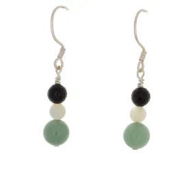 Prehenite, Black Onyx, Moonstone drop earrings on French hooks