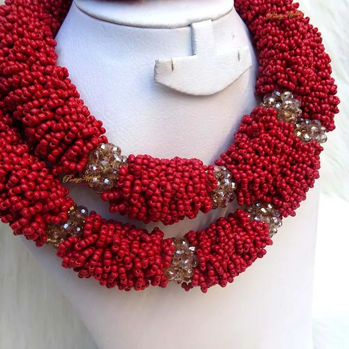 PrestigeApplause Elegant Dark Red Bridal African Nigerian Beads Jewellery Set UK