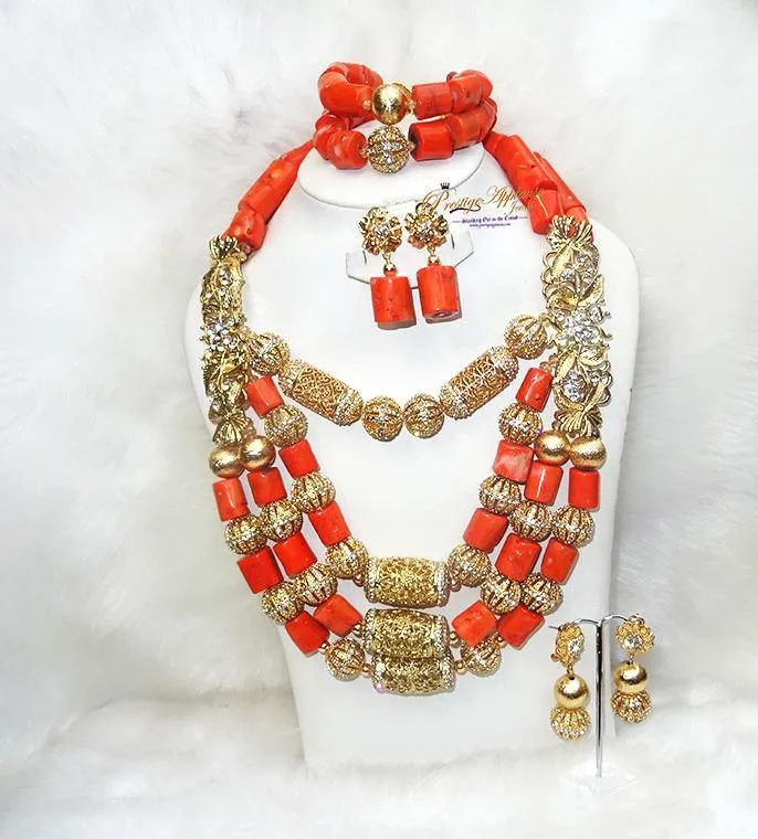 PrestigeApplause Elegant New Designs Real Traditional Bridal Wedding Traditional Coral African Nigerian Necklace Jewellery Set