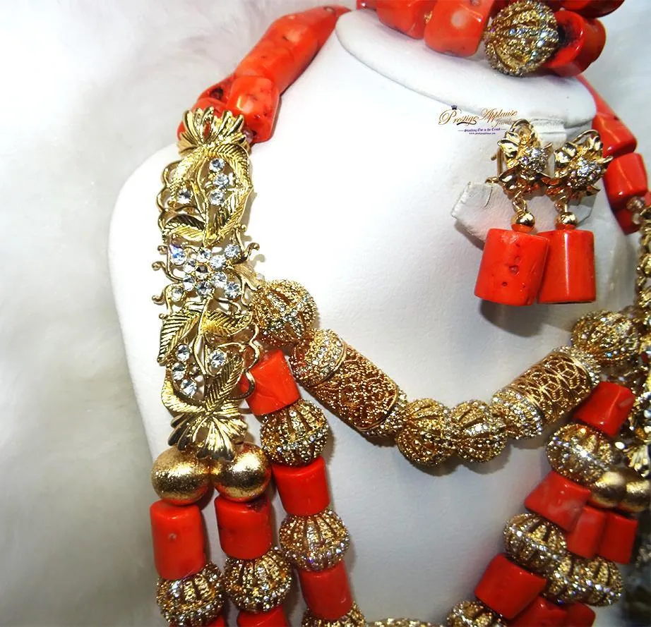 PrestigeApplause Elegant New Designs Real Traditional Bridal Wedding Traditional Coral African Nigerian Necklace Jewellery Set