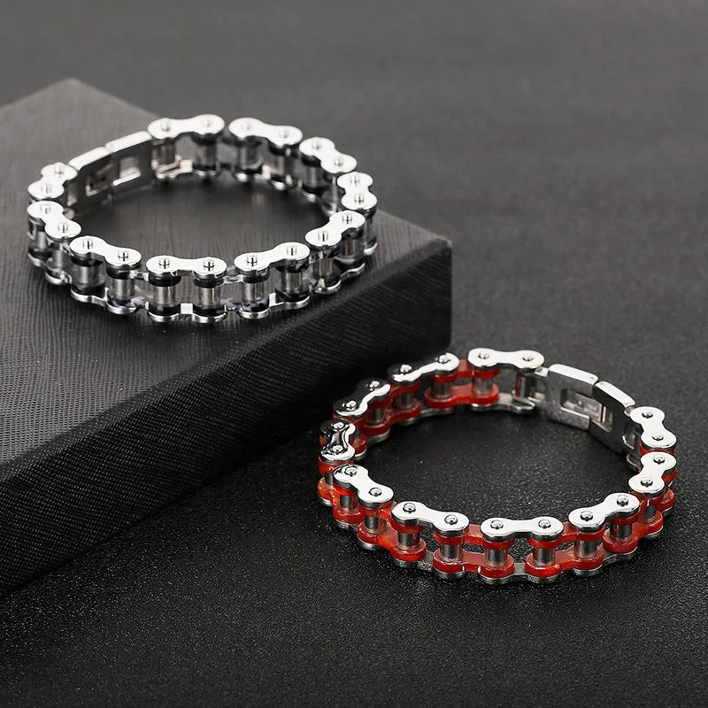 Punk Chic Men's Bicycle Bracelet in Stainless Steel