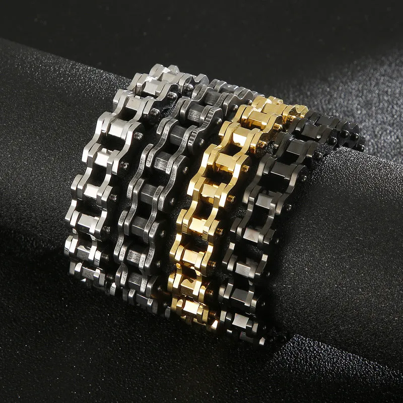 Punk-Inspired Stainless Steel Men's Bracelet with Rhombus Bicycle Chain Design