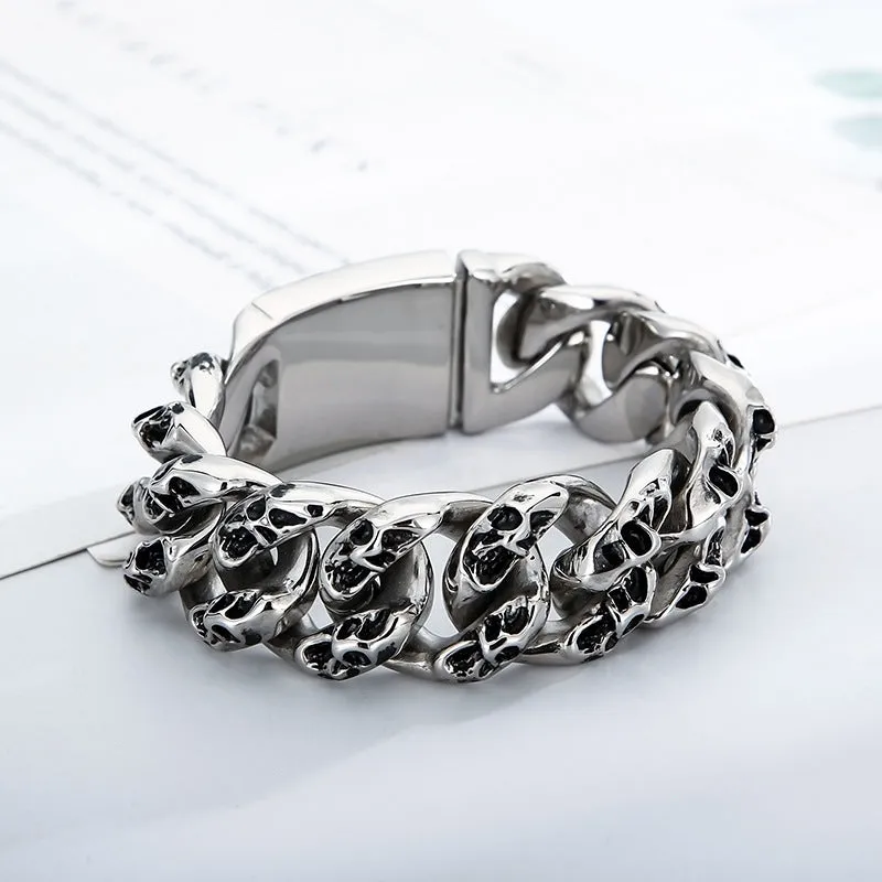 Punk-Inspired Stainless Steel Skull Bracelet for Men with Creative Titanium Finish