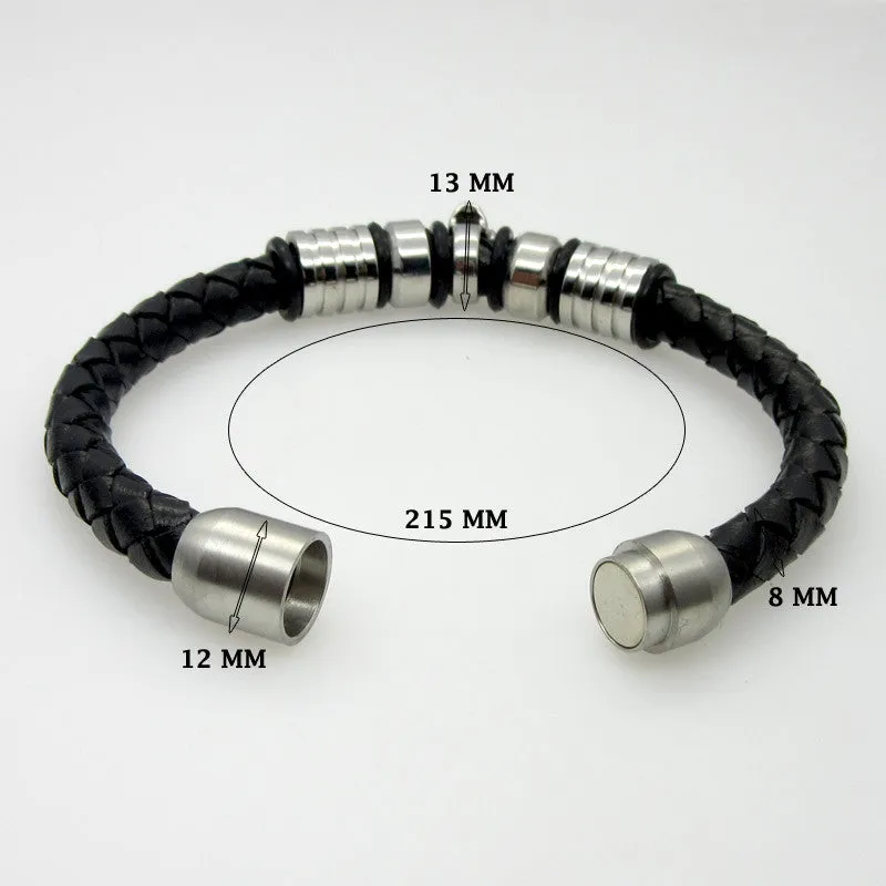 Punk Men Jewelry Pirate Style Silver Genuine Leather Skull Bracelets Magnet Wholesale Cuff Braided Wrap Black