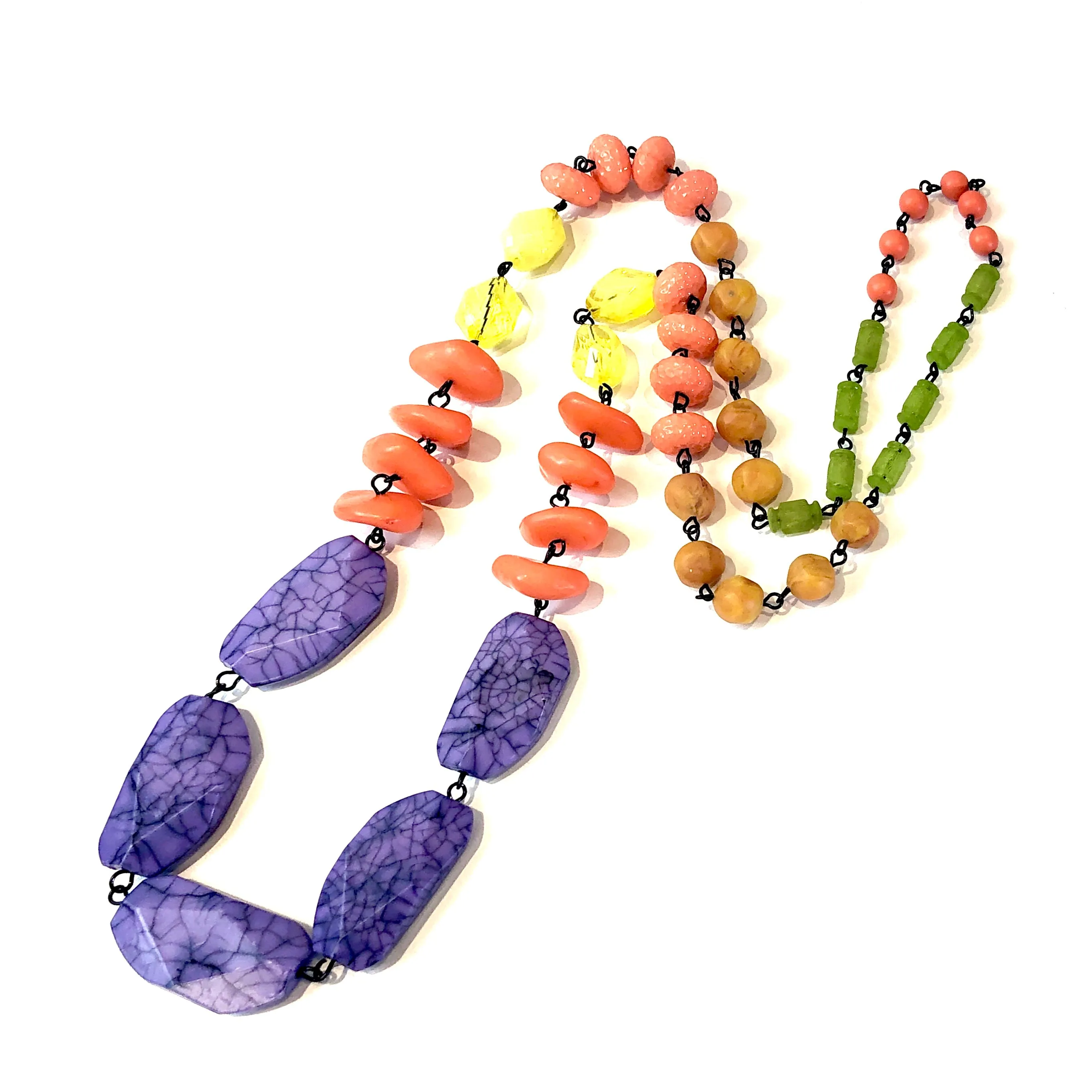 Purple Crackle & Brights Rosary-chained Rope Necklace