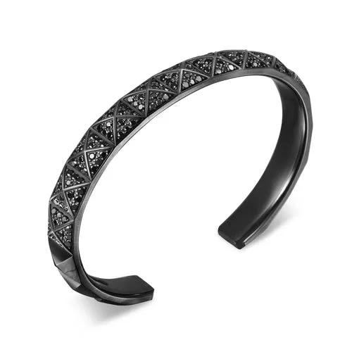 Pyramid Cuff Bracelet in Black Titanium with Black Diamonds, 9.3mm, Size Medium