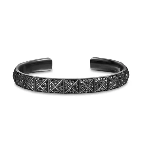 Pyramid Cuff Bracelet in Black Titanium with Black Diamonds, 9.3mm, Size Medium