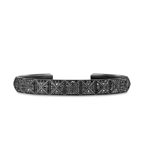 Pyramid Cuff Bracelet in Black Titanium with Black Diamonds, 9.3mm, Size Medium