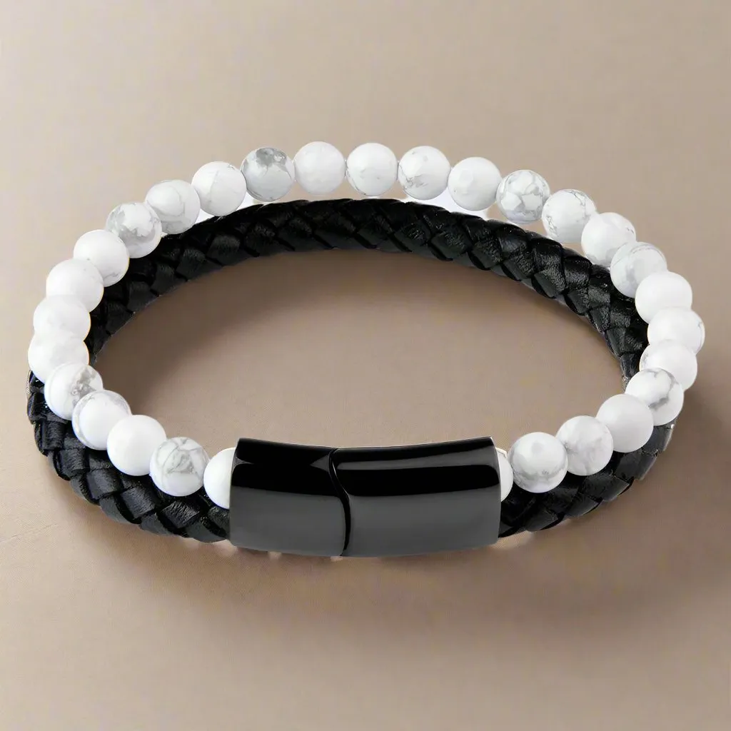 Quiet Mind White Howlite Leather Bracelet – Find Your Calm, Anytime, Anywhere