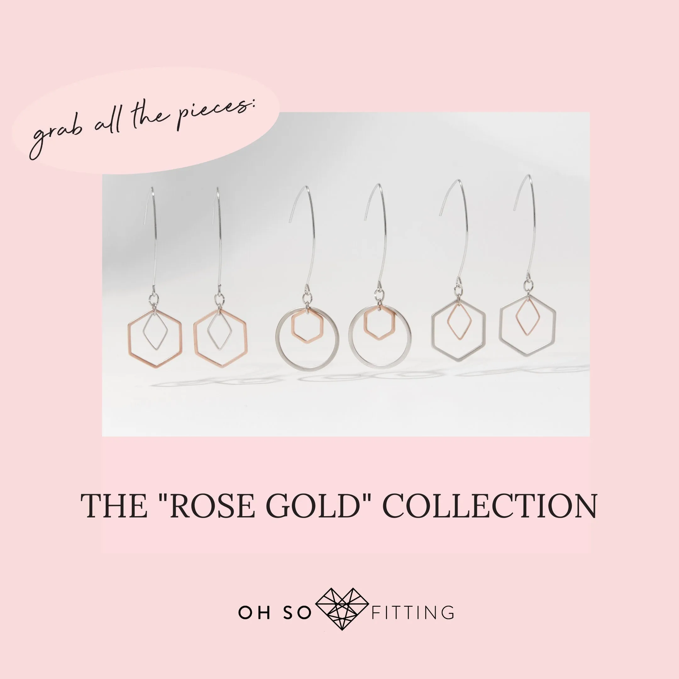 "Le Contour" Rose Gold & Silver Hexagon Earrings - I