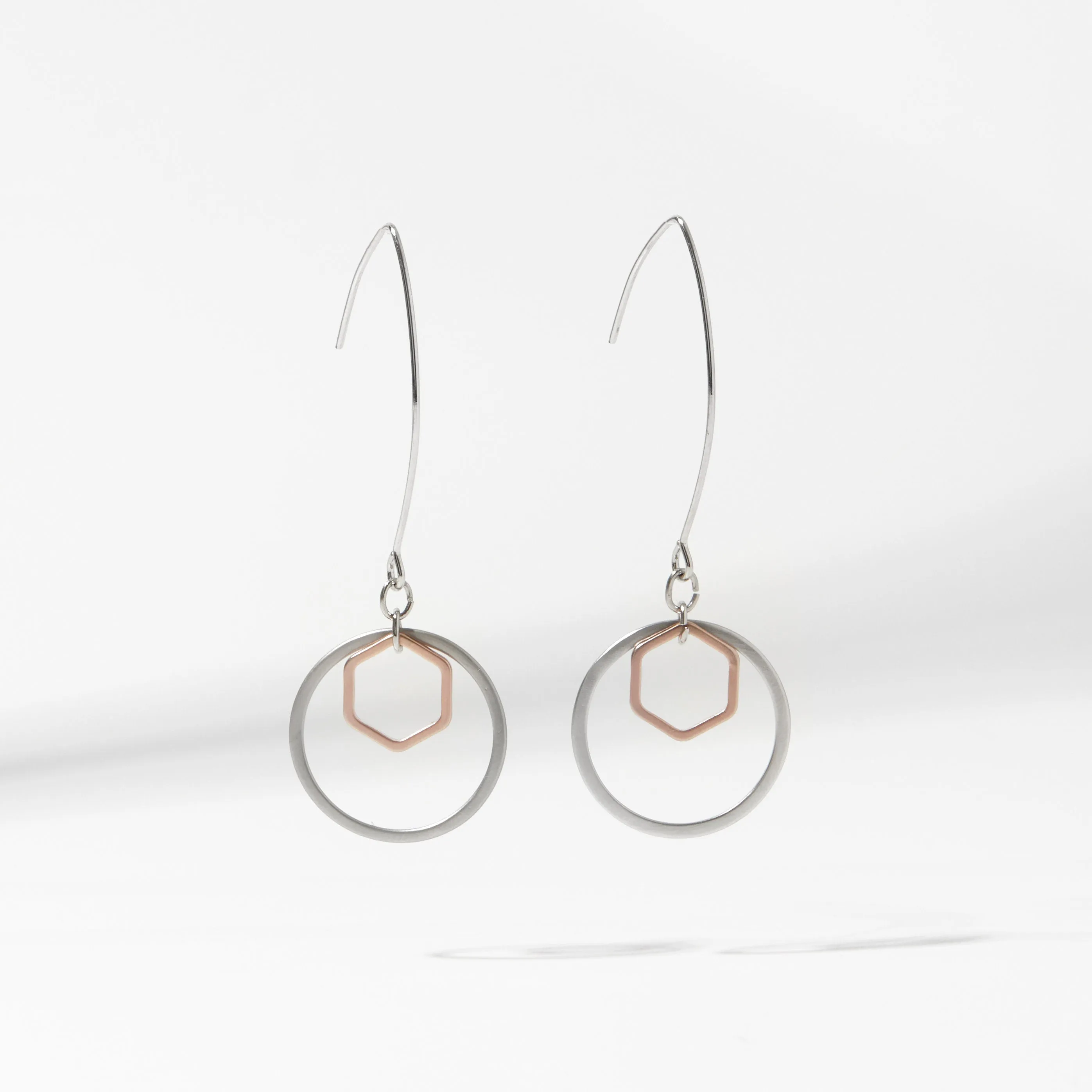 "Le Contour" Rose Gold & Silver Hexagon Earrings - I