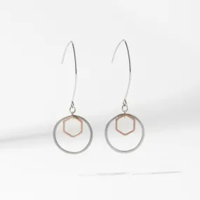 "Le Contour" Rose Gold & Silver Hexagon Earrings - I