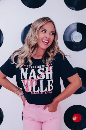 "Music City" Tennessee Cropped Graphic Tee - Black