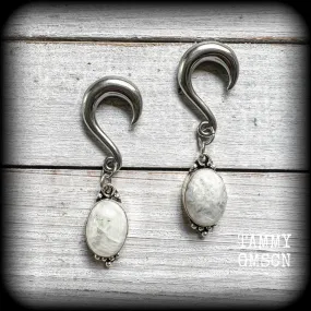 Rainbow moonstone gauged earrings