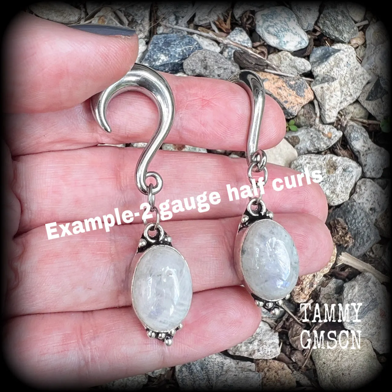 Rainbow moonstone gauged earrings