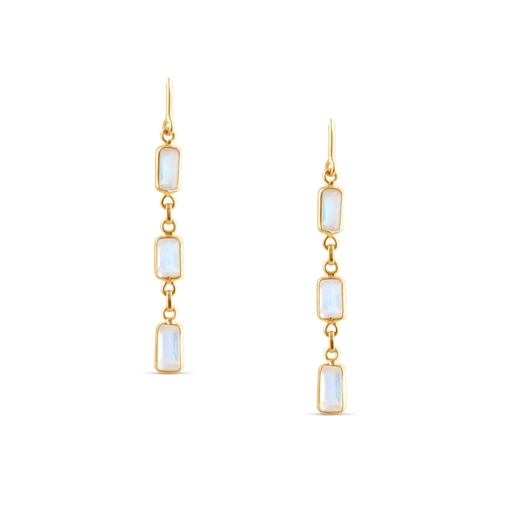 Rainbow Moonstone Rectangle Earring In 18K Yellow Gold