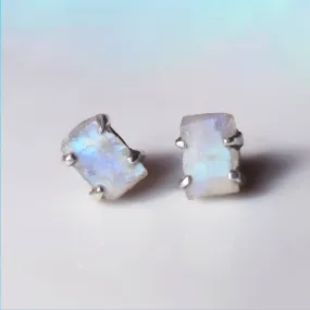 Raw Rainbow Moonstone Crystal Stud Earrings