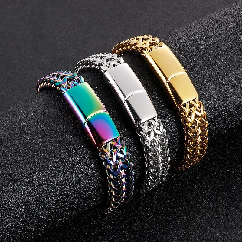 Retro-Inspired Titanium Steel Dual-Row Keel Bracelet for Men – Rock Hip-Hop Personality with Front and Back Chain Design