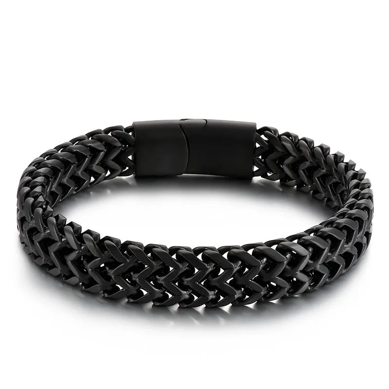 Retro-Inspired Titanium Steel Dual-Row Keel Bracelet for Men – Rock Hip-Hop Personality with Front and Back Chain Design